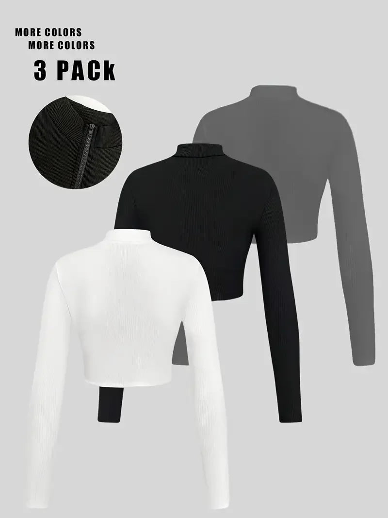 Hot-selling solid-color casual button-down round-neck T-shirts in autumn and winter, three-piece set
