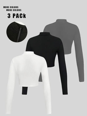 Hot-selling solid-color casual button-down round-neck T-shirts in autumn and winter, three-piece set