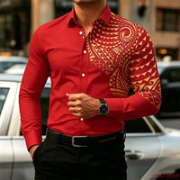 2026 New Men's Long-Sleeve Shirt, Fashionable Pattern Print, Slim Fit, European Size Business Casual Men's Top, Sizes XS-6XL