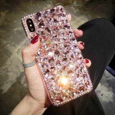 Funda de teléfono con diamantes de imitación de lujo para Samsung, S23, S22, S21, S20, S10, S9 Plus, Ultra Fe, Note 10, 20, Galaxy, purpurina, Rosa