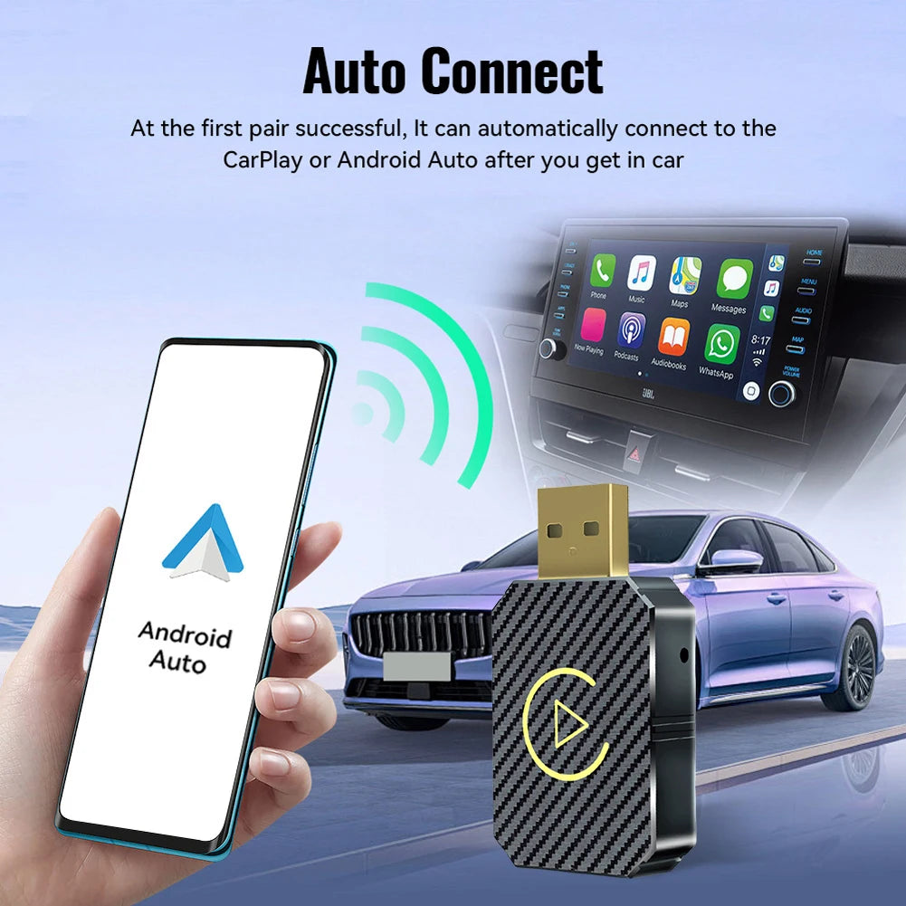 Wireless Carplay Android Auto Adapter Plug&Play USB Car Dongle Wireless Dongle for OEM Wired CarPlay/Andriod Auto Cars