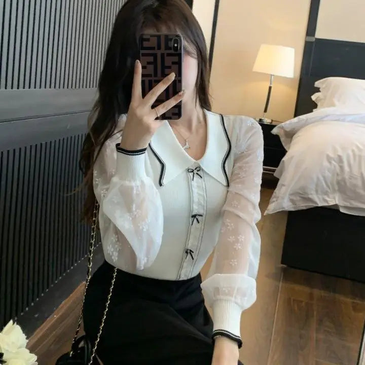 Spring Women's 2025 New Chiffon Splicing Fashionable and Beautiful Small Shirt, Early Spring French Sweet and Elegant Chic Top