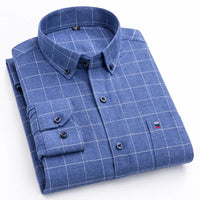 New in shirtplus size 7XL 100%cotton sanding long-sleeve shirts for men slim fit plain shirt striped plaid single pocket clothes
