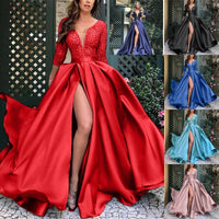 Women Lace Sequin Maxi Dress Female Elegant Sexy Deep V long sleeve Big hem Evening Dresses for Women 2023 Party Club Dresses