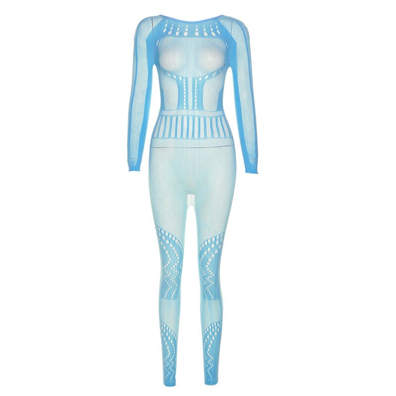 Sexy Adogirl Hollow Out Knitted Mesh Jumpsuits Women Sexy See Through Long Sleeve Overalls