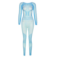 Sexy Adogirl Hollow Out Knitted Mesh Jumpsuits Women Sexy See Through Long Sleeve Overalls