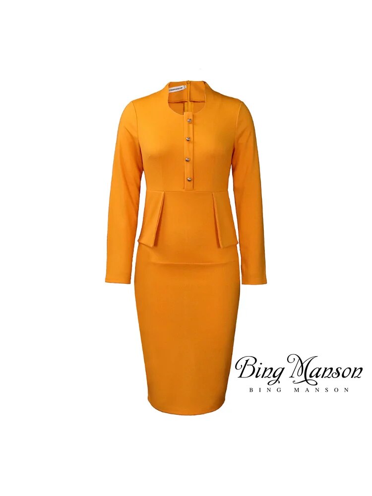 2023 Autumn New Style Women Elegant Long Sleeve Business Church Dress Women Knee Length Office Formal Professional Pencil Skirt