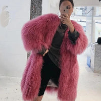 Real Mongolian Fur Jacket Mid-Length Ladies Tibetan Lamb Fur Coat Natural Sheepskin Coats For Women 2023