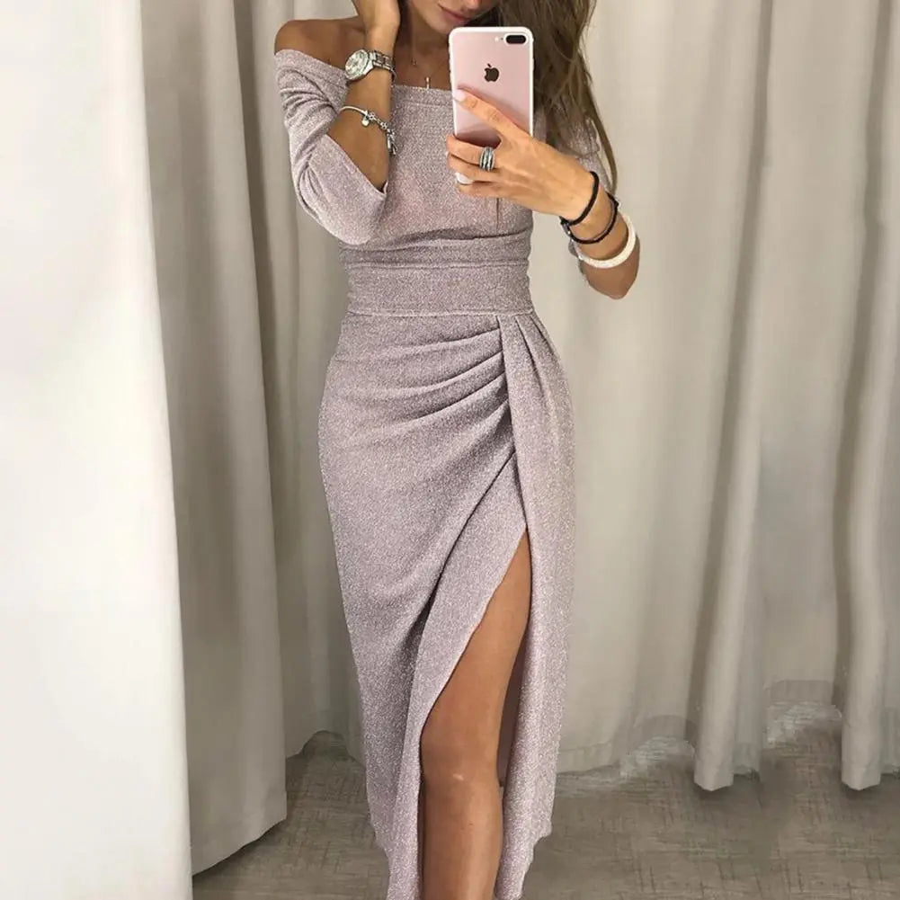 Party Dress Women Elegant Dress Fashion Bodycon Solid Color Sexy 2021 New Vestidos Autumn Straight Neck Half Sleeves Wedding