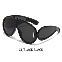 2023 New Fashion One Piece Big Frame Goggles Oversized Oval Sunglasses Women Men Trendy Hip Hop Sun Glasses