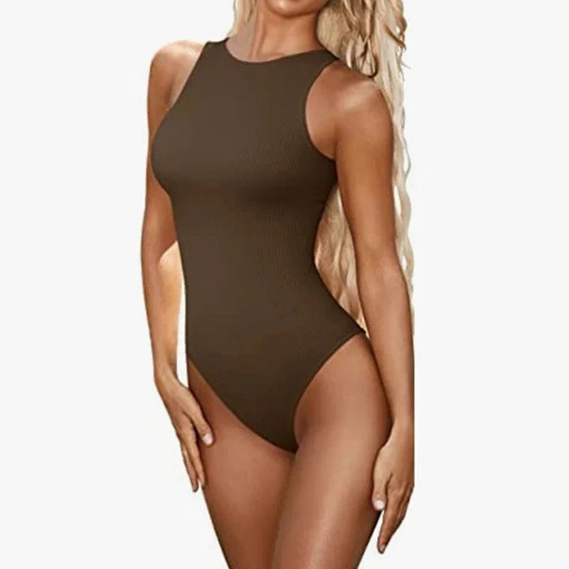 OMSJ Base Solid Sleeveless Tank Top Bodysuit For Women Summer Hot Girl Tight Sexy Casual Ribbed O Neck Romper Daily Clothes 2023