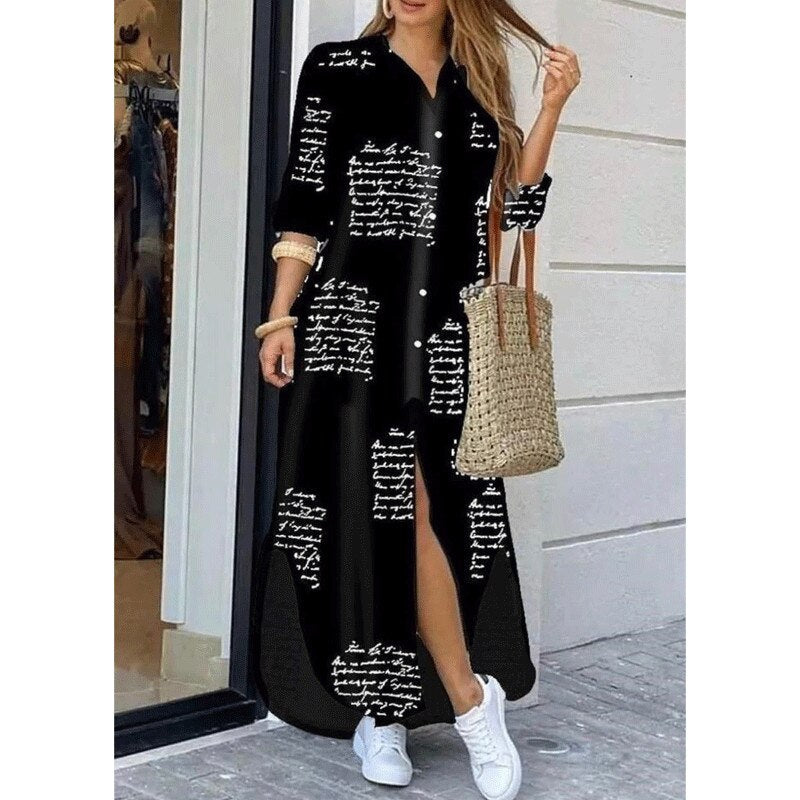 Sexy Long Dress Long Sleeve Shirt Women's Denim Long Dress Pocket Button Shirt