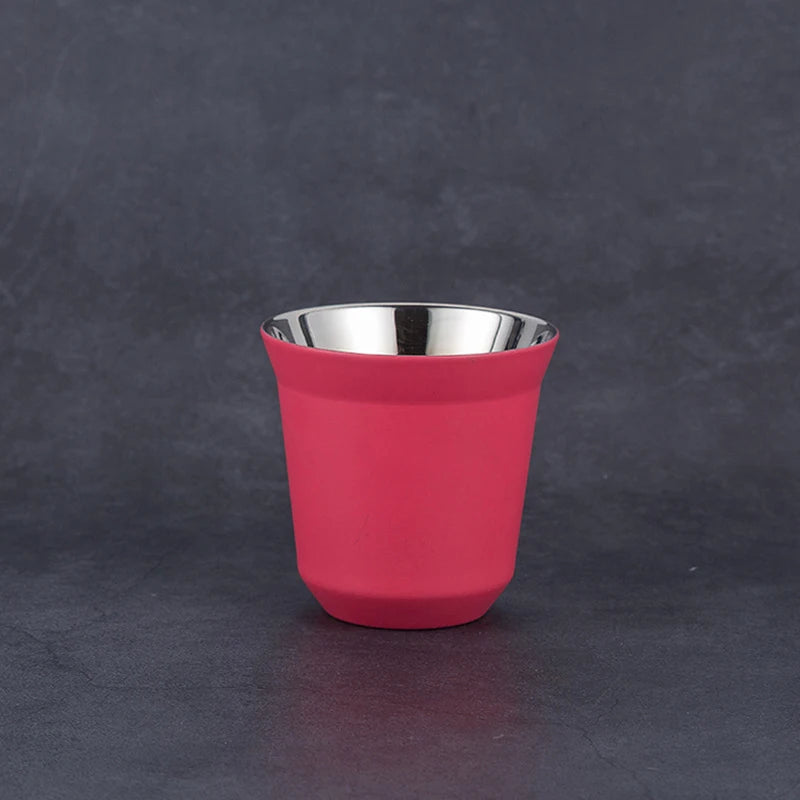 304 Stainless Steel Double-layer Coffee Cup Insulated Tea Cup Beer Cup Painted Espresso Cup Outdoor Portable Capsule Coffee Cup