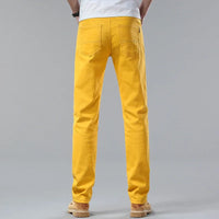 New High Quality Men's Trend Yellow Red White Jeans 2024 Spring Autumn Male High Waist Casual Pants Classic Brand Denim Trousers