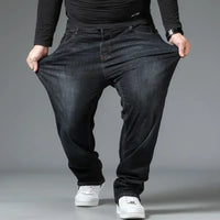 Mens Large Size Black Jeans 10XL Oversize High Waist Loose Trousers Husband Plus Size Loose Denim Trousers Blue Male Denim Pants