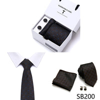 High Quality 7.5 cm Stripe Blue Tie Pocket Square Cufflinks Set For Men Gift Box Wedding Gravatas Fit Workplace