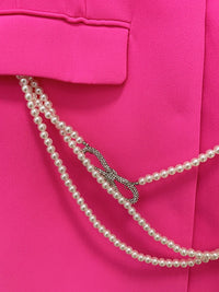 HIGH STREET Newest 2025 Designer Stylish Fashion Women's Pearls Chain Diamonds Beaded Hollow Out Bow Sleeve Blazer Dress