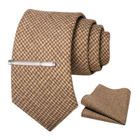 JEMYGINS Classic Wool Necktie For Men 8cm Brown Grey Men Striped Plaid Cashmere Tie Pocket Square Sets Wedding Accessory Gift