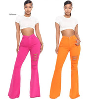 Fashion Ladies Jeans Flared Pants Super Stretch Jeans Orange Slim Pants XL Ripped Jeans Women's High Waist Rose Red Jeans