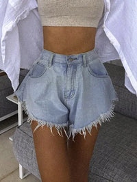 Shorts Women Vintage Flare Jeans Short Pants Distressed Mid Waist Washed Button Pockets Female 2025 Summer Streetwear Denims