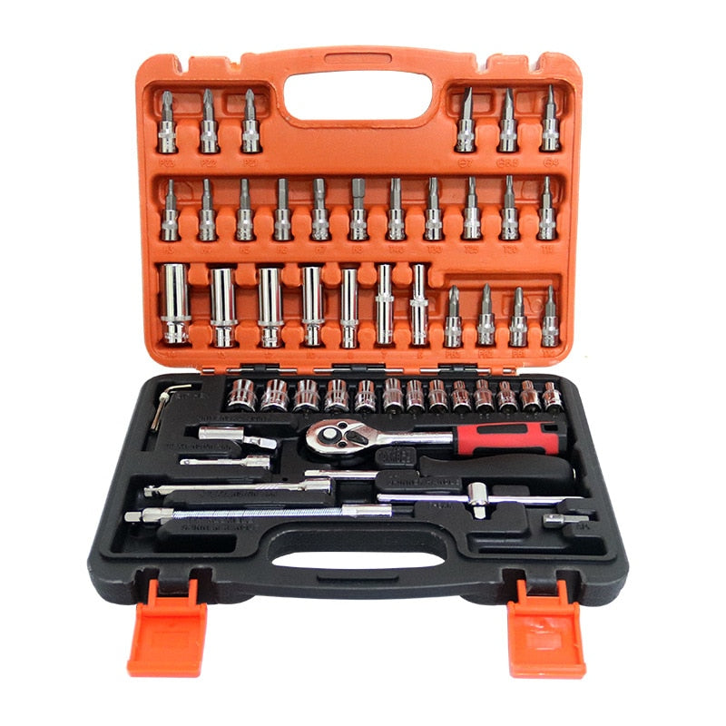 46/53pcs Car Repair Tool Kit 1/4-Inch Socket Set Car Repair Tool Ratchet Torque Wrench Combo  Auto Repairing Tool Set