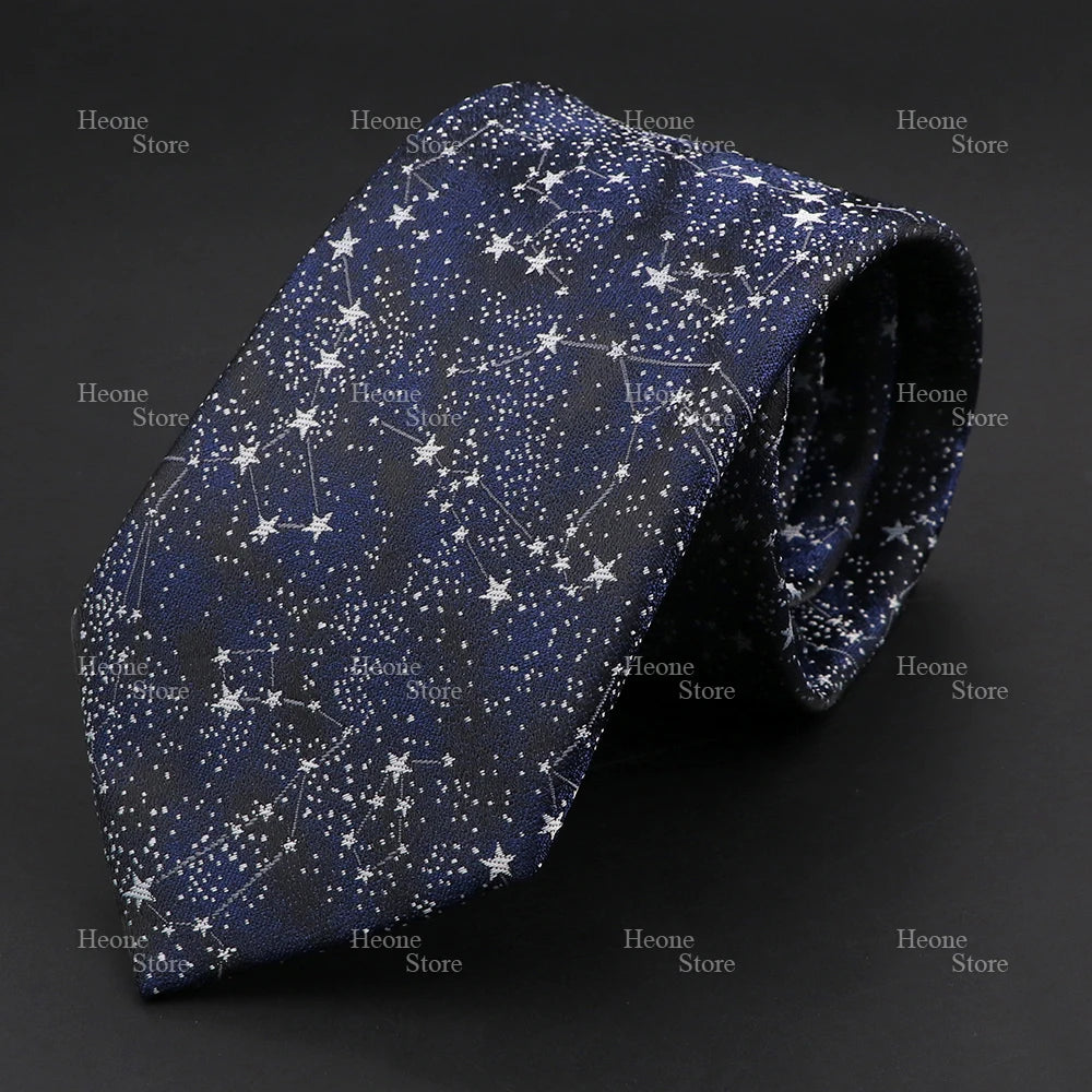 Novelty Men's Tie Floral Rose Constellation Designed Wave Lines Pattern Red Blue Green Neckties Fit Party Dinner Wedding Cravat