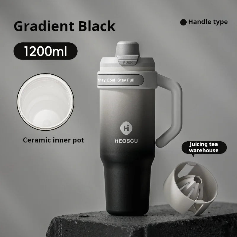 1pc Stainless Steel Ice Tumbler 1200ml Insulated Cup With Handle & Straw Keeps Cold For 24 Hrs Car Insulation Cup Coffee Water