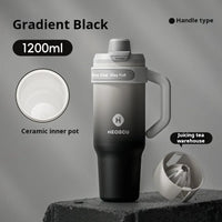 1pc Stainless Steel Ice Tumbler 1200ml Insulated Cup With Handle & Straw Keeps Cold For 24 Hrs Car Insulation Cup Coffee Water