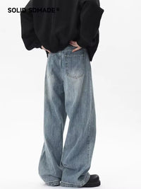 Loose Straight Jeans Men's Summer Casual Drooping Wide-leg Floor Trousers Chrome Darts Rhinestones Cooling Pants Man Jackets Top