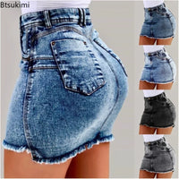 2024 Women's Summer High Waisted Mini Denim Skirt Sexy Ladies Club Party Wear Slim Bodycon Short Jeans Skirt Denim Skirt Female