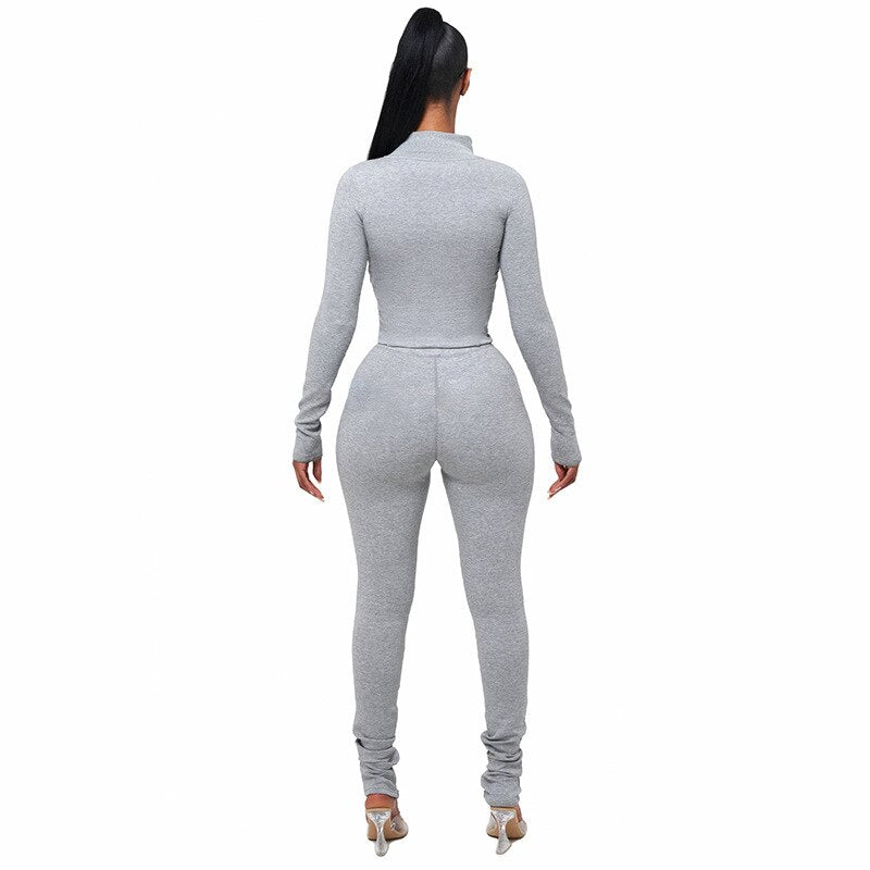 Woman 2pcs Suit Solid Color  Stripes stitching Long Sleeve Zipper Hoodies+Pencil Pant S-L 3Color