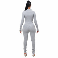 Woman 2pcs Suit Solid Color  Stripes stitching Long Sleeve Zipper Hoodies+Pencil Pant S-L 3Color