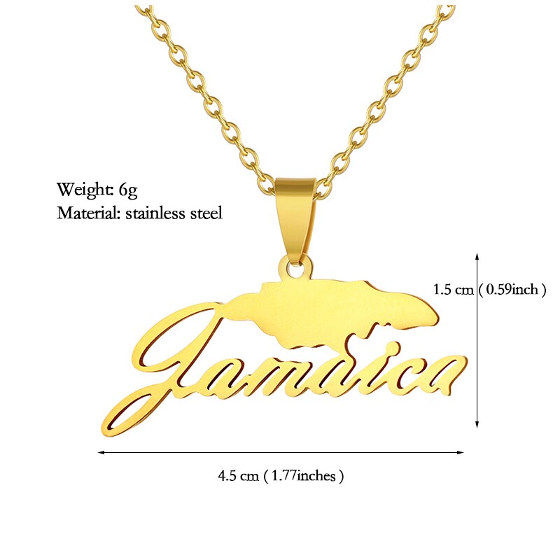 Fashion Jamaica Map Pendant Necklace for Women Men Gold Color Jamaicans Party Engagement Annivers Stainless Steel Jewelry Gifts