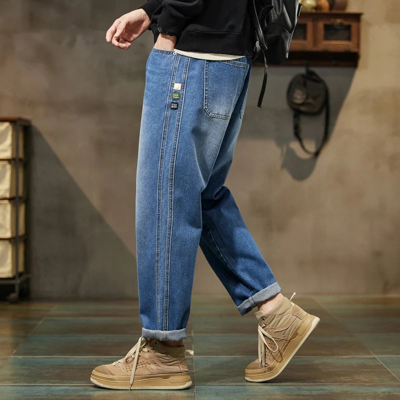 Baggy Pants Loose Fit Retro Blue Harem Pants Vintage Clothes Baggy Jeans Men Fit Harem Pants Wide Leg Fashion Pockets