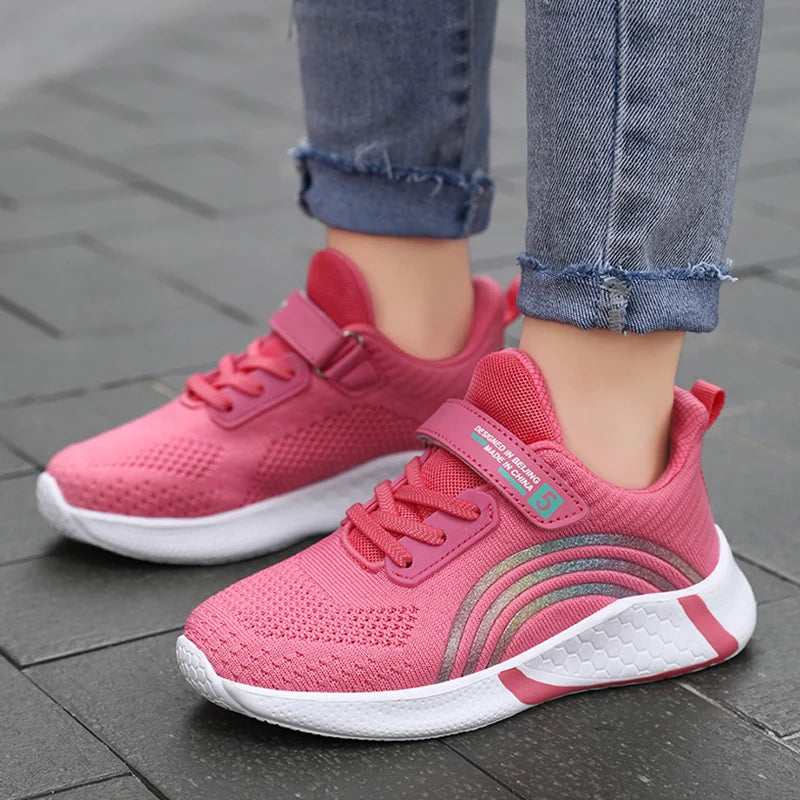 Spring Autumn Kids Girls Casual Shoes Child Breathable Mesh Sneakers Student's Anti-Slip Sport Walking Footwear Size 28-38