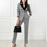 Autumn New 2023 Fashion Women Double Breasted Work Blazer Suits Slim Casual Pants Blazers Jackets with Trouser Two Pieces Set