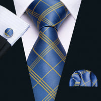 Barry.Wang Plaid Silk Men Tie Hanky Cufflinks Set Checked Jacquard Necktie for Male Formal Casual Wedding Business Party Events