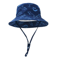 Children Fisherman Sun Hat Unisex UPF 50+ Sun Protection Outdoor Beach Hat Mesh Breathable Dinosaur Print Wide Brim Bucket Hat