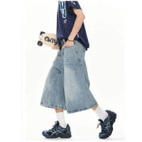 Men's Wide Leg Denim Cropped Jeans Casual Stretchy Comfortable Summer Streetwear Loose Fit S-XXXL Trendy Seven-Pants