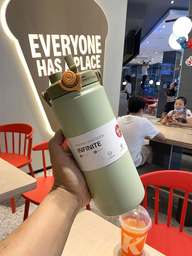 1L/1.2L Large Capacity Thermo Bottle with Straw Stainless Steel Thermal Water Bottle Keep Cold and Hot Thermos Cup Vacuum Flask