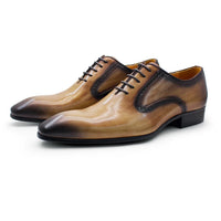 Men's Handmade Genuine Leather Oxford Shoes Black Khaki Formal Business Dress Suits Wedding Party Suitable