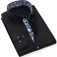 Men's Cotton Shirt Formal Business Collar Dress Shirts Long sleeve Spring Autumn Casual Wear Slim Fit Social Black Blue White