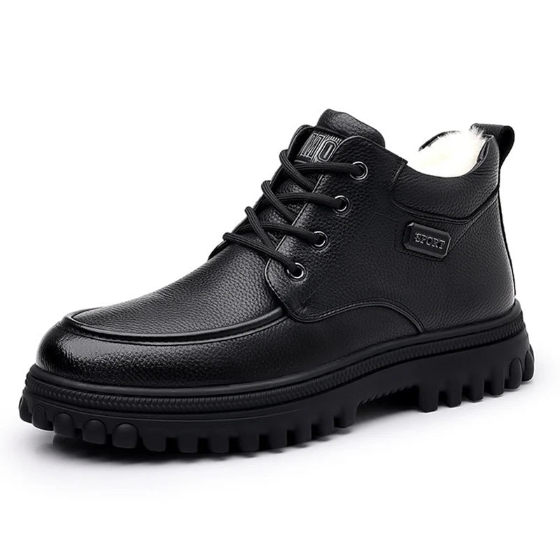 2025 Winter Shoes Mens Snow Boots Warm Plush Cold Winter Fashion Brand Male Footwear Non-slip Flat Ankle Boots Black D591