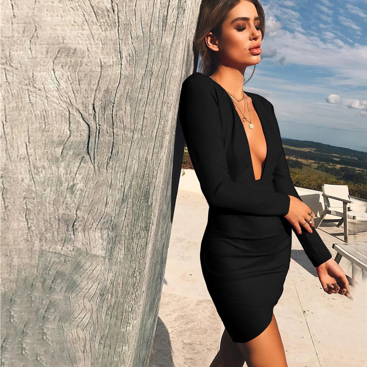 Dresses For Women 2023 Autumn Women Sexy Long Sleeve Solid Color Bandage Dress Slim Hollow Fashion Elegant Party Club Vestidos