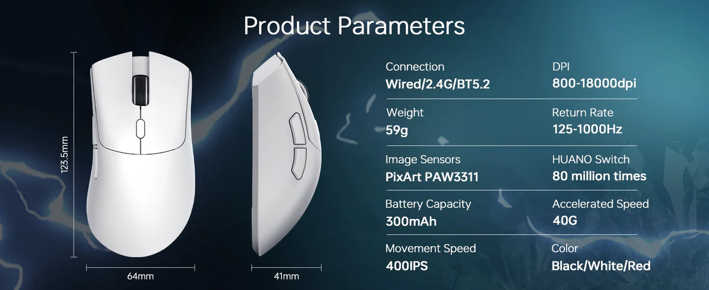 MAMBASNAKE x ATTACK SHARK R1 59g SUPERLIGHT Mouse, PixArt PAW3311 Gaming Sensor, BT/2.4G Wireless/Wired Gaming Mouse