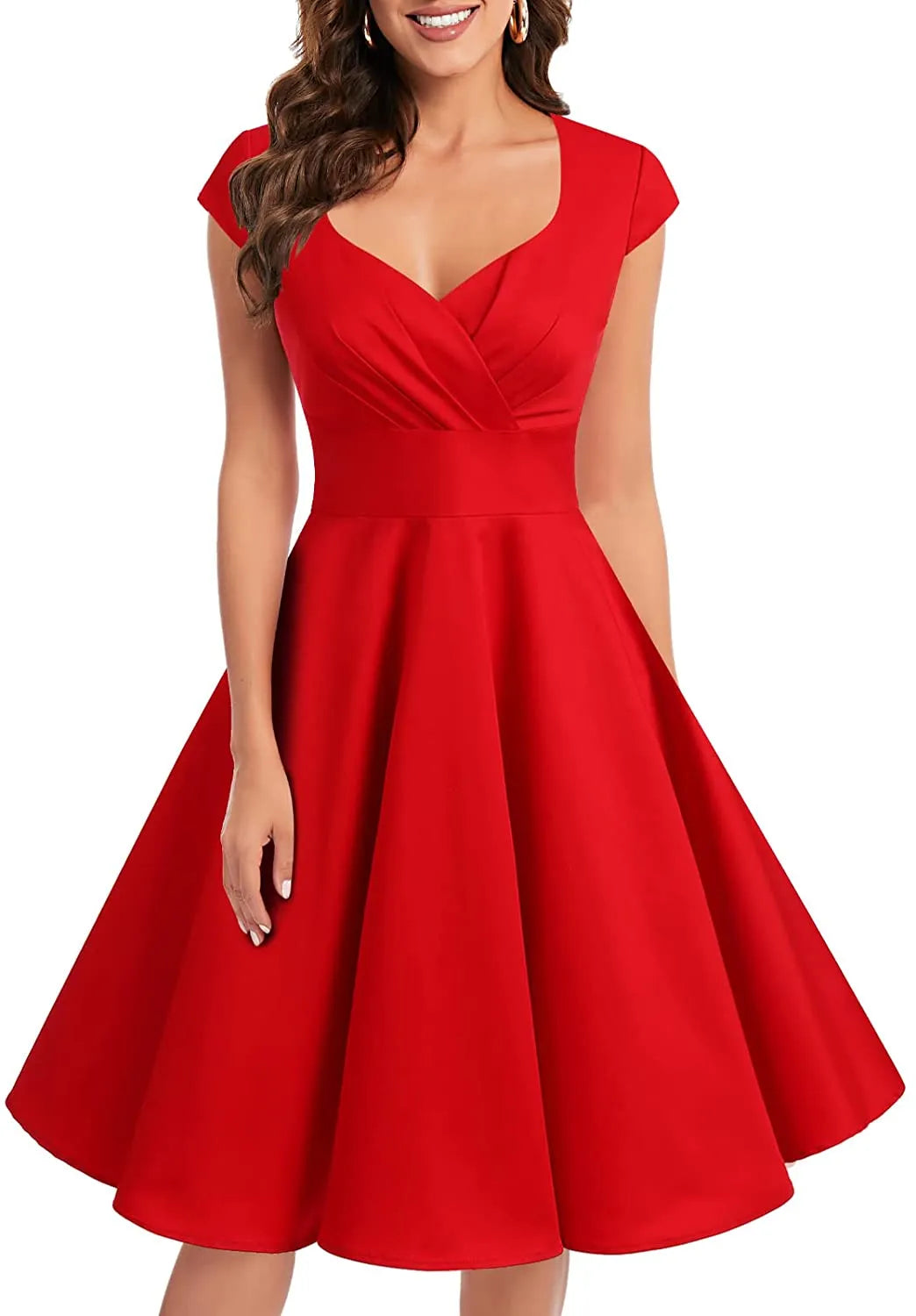 2022 Summer Dresses for Women Short 1950s Retro Vintage Cocktail Party Swing Dresses Party Red Dress