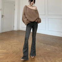 Low Rise Waist Bell Bottom Trousers Blue Pants for Woman Skinny Women's Jeans Flare Slim Fit Flared Baggy Stylish Summer Pant A