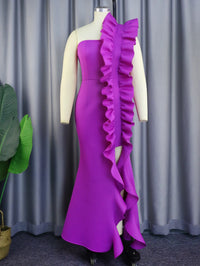 AOMEI Formal Occasion Dresses Women Party One Shoulder Backless Purple Long Ruffle Bodycon Fishtail Event Birthday Gowns African