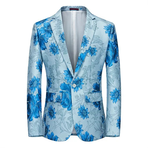New Men Fashion Flower Suit Luxury Jacquard Jacket Homme Wedding Ball Party Single Button Blazer Singer Stage Performance Coat