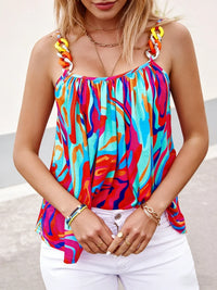 Women's Tank Top Spring Summer Colorful Abstract Print Beaded Strap Asymmetric Hem Valentine's Day Casual Vacation Top